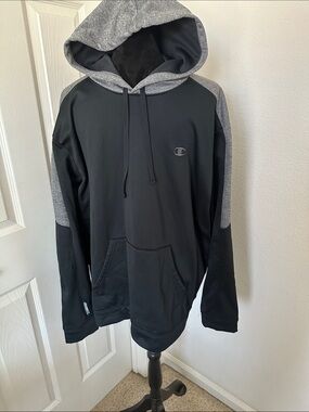 Champion Black Pullover Hoodie with Gray Hood & Sleeve Panels